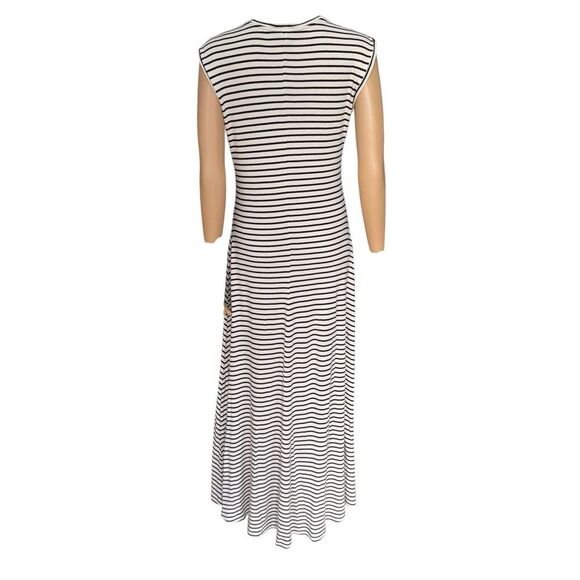RALPH LAUREN Blue Label Cream Black Pima Cotton blend Striped maxi Dress size M - Picture 3 of 6